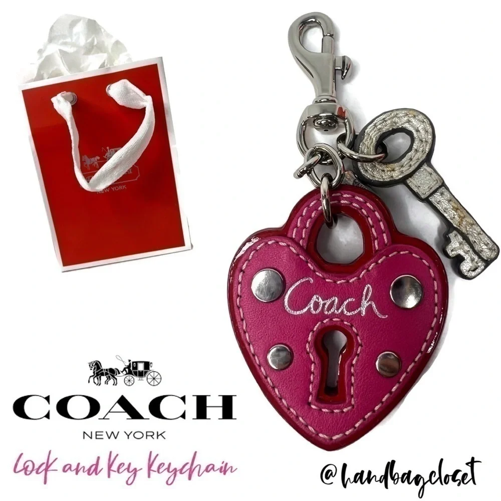 Coach Lock and Key Vintage Leather Keychain Key Charm